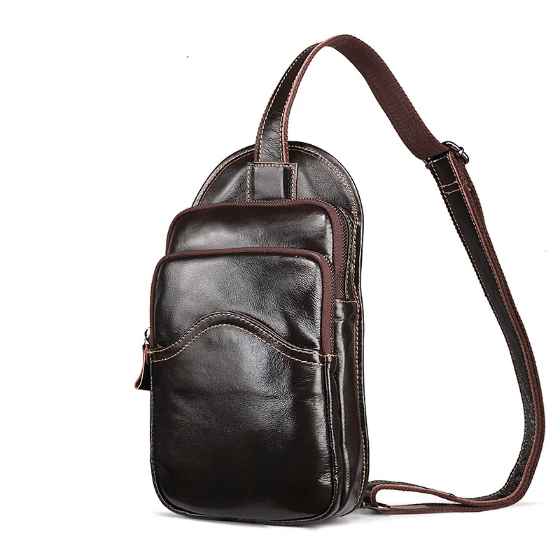 

Male Vintage Chest Bag Men's Zipper Half Moon Hand Bag Strap Back Genuine Leather Party Travel Soft Crossbody Shoulder Bags