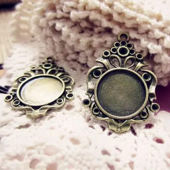 

50pcs 14mm Antique Bronze Cabochon Pendant Base, round pendant setting (3010338)