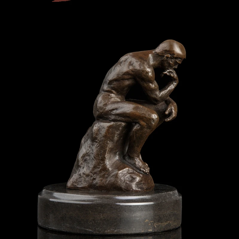 

Arts Crafts Copper Famous Impressive Bronze Statues Rodin Pure Bronze Thinker Statue with Marble Base Vintage Art Deco Statue en