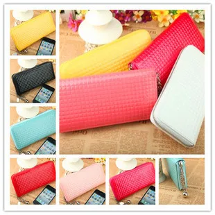 

2012 small fine plaid candy color japanned leather women's long design wallet square grid single zipper long design wallet