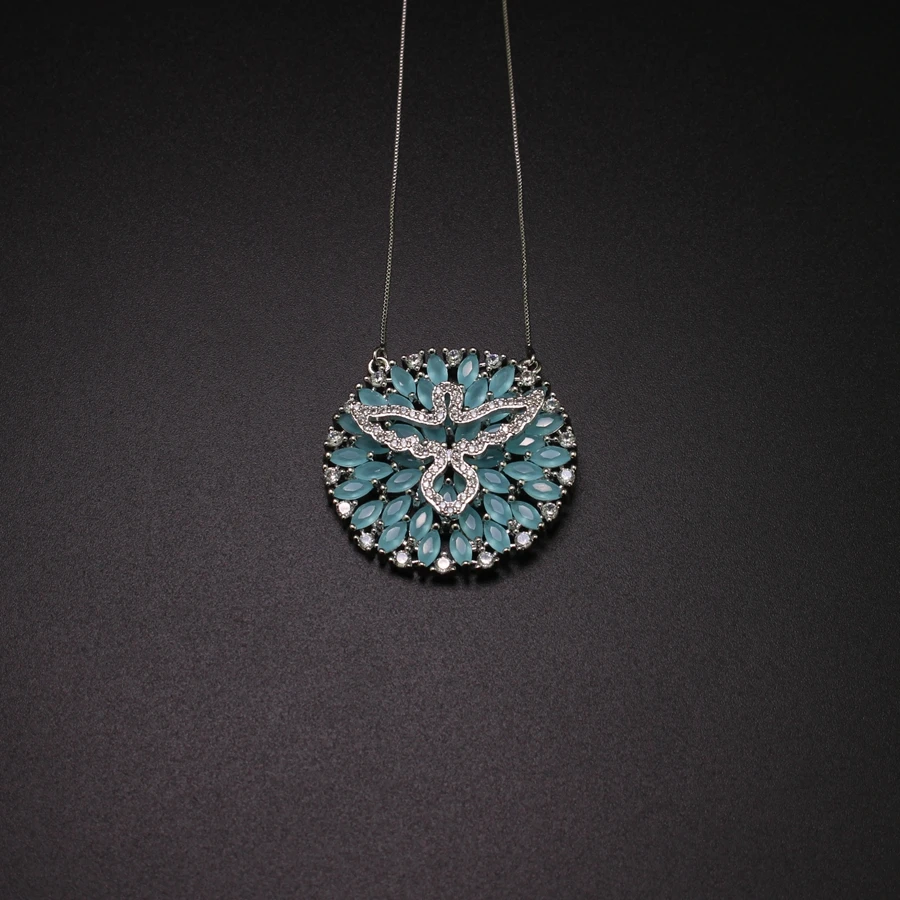 

Thanksgiving gift Hot sale milky blue pendant necklace with CZ stone women jewelry gift for girl PGY038