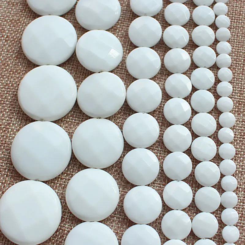 

8mm,12-30mm Faceted White porcelain Agates wafer disc Round Loose Beads 15"