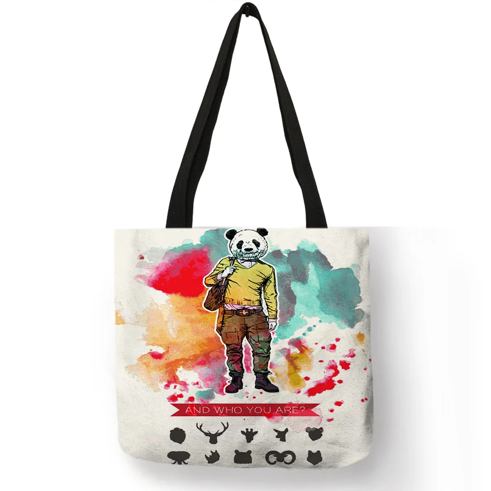 #*Cheap Personalized Ladies Girls Handbag Watercolor Painted Colorful Animal Face Character Print Tote Bag Creative Premium Handmade Sac