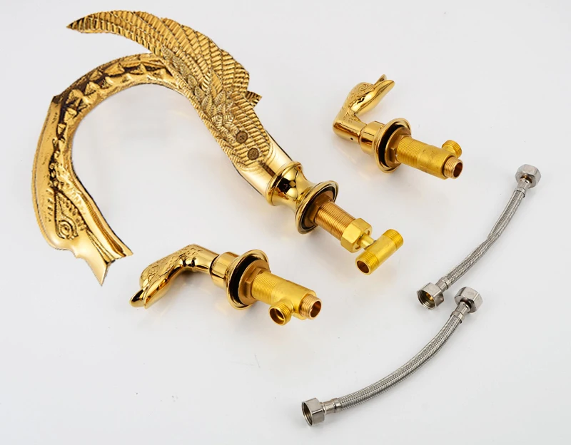 Роскошный кран для ванной комнаты латунный золотой в форме лебедя раковины с