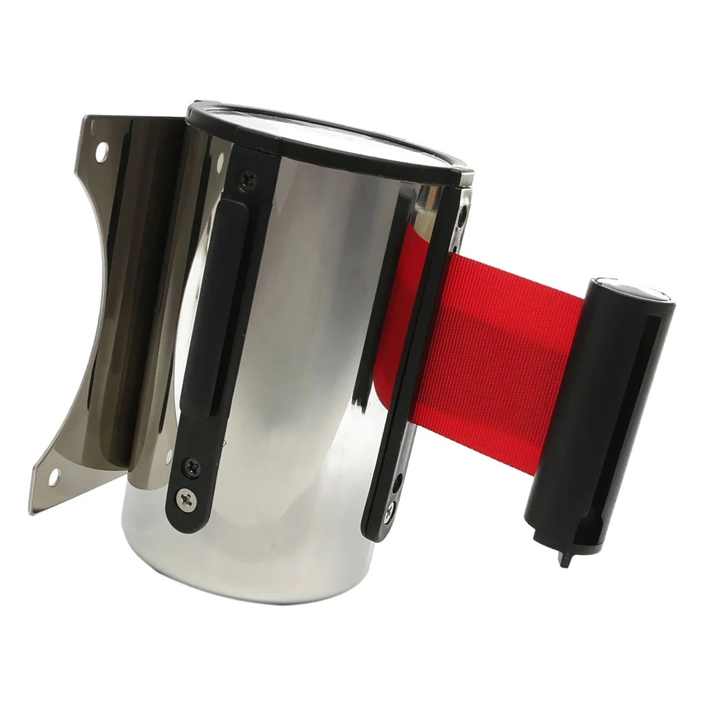 Stanchion Queue Barrier Wall Mount Crowd Control Retractable Ribbon 2+5m Red