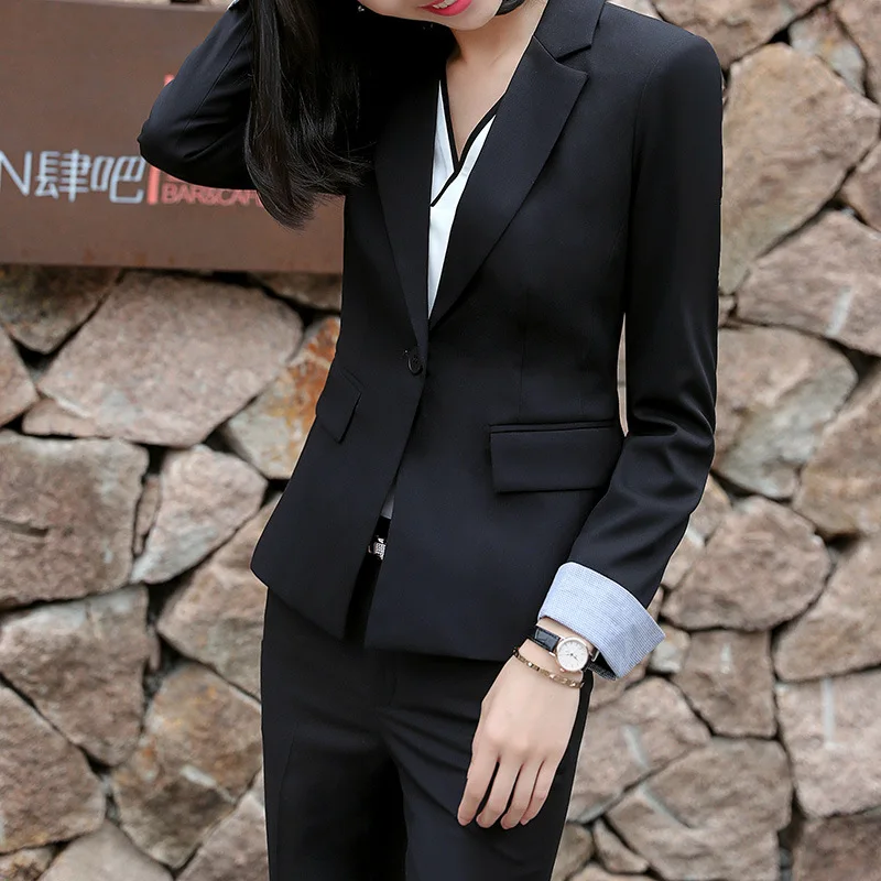 Formal Elegant female womens blazer tops and blouses business blazer and pants set Office lady jacket Work wear trouser suit set