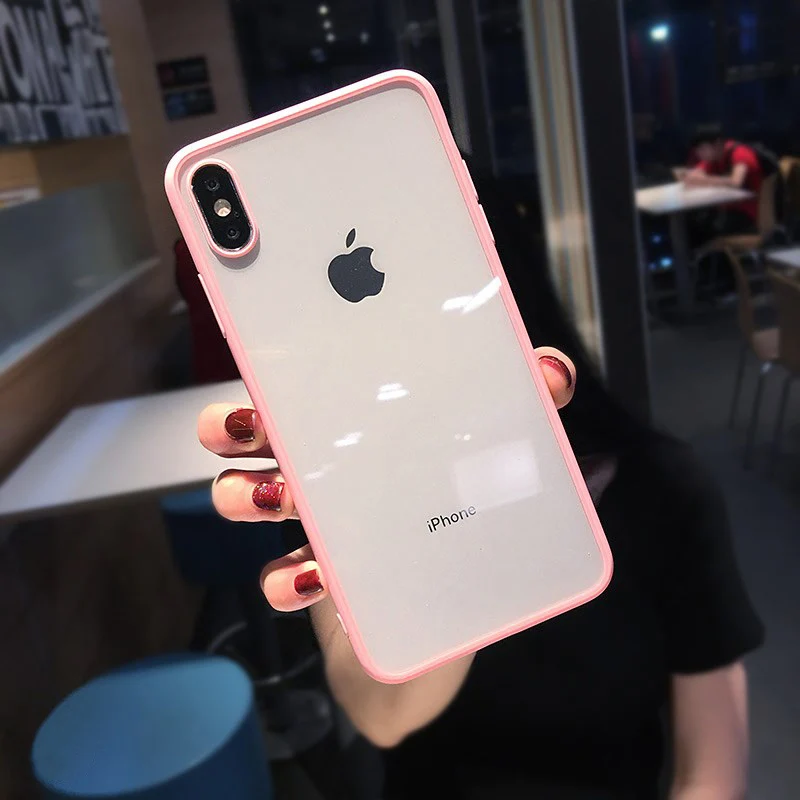 Прозрачный мягкий силиконовый бампер чехол для телефона для iPhone XS XR XS Max противоударный четкие края из ТПУ задняя крышка для iPhone X, 8, 7, 6, 6S Plus - Цвет: Pink