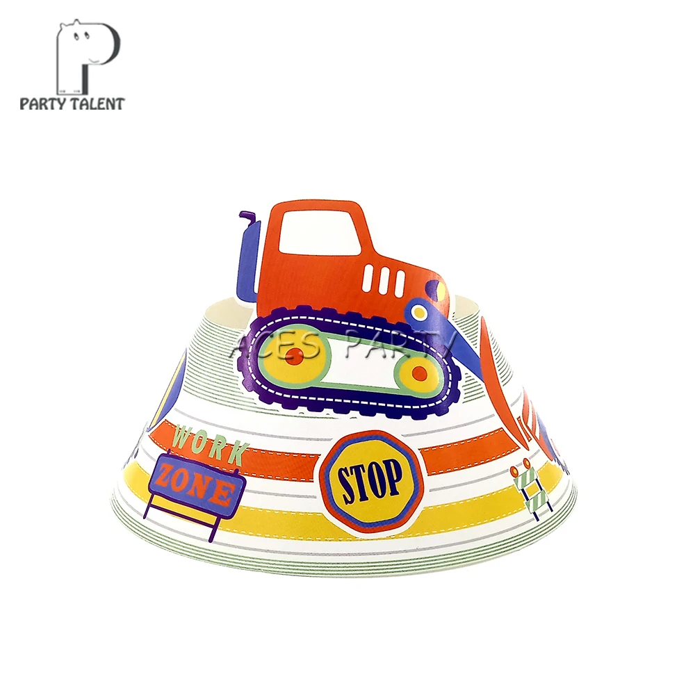 

Party supplies 8PCS for kids children Construction Vehicle Digger theme decoration birthday cap hat with elastic band