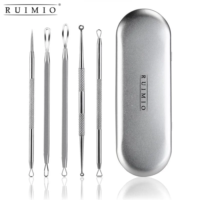 

RUIMIO 5pcs Acne Remover Kit Pimple Extractor Tool Comedone Removal Kit Blackhead Needle Blemish Comedone Remover (Silver)