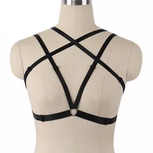 Сексуальный черный бондаж упряжь Готическая Открытая грудь клетка бюстгальтер крест-накрест купальник бикини бюстгальтер 90's одежда в стиле рейв боди полюс танцевальные платья O0264