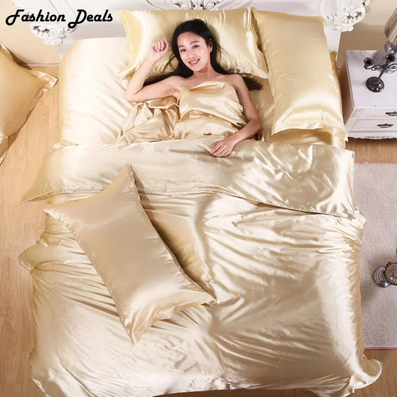 

3/4pcs Pure Color Silk Satin Bedding Set Modern Luxury Duvet Cover Set Bedclothes Bed Linen Bed Sheet Pillowcases Free Shipping