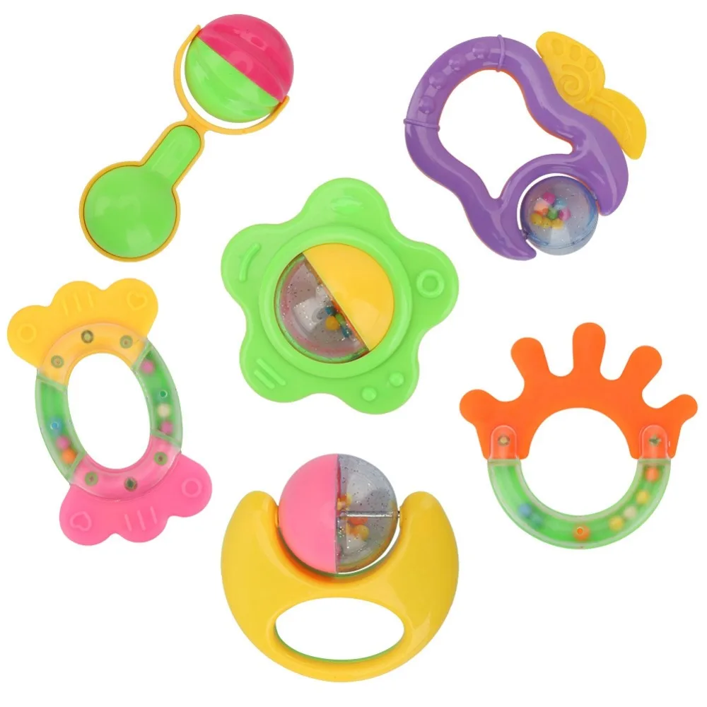 6pcs/Set Baby Rattles Toys Hand Shake Bed Bell Newborns Plastic Rattles