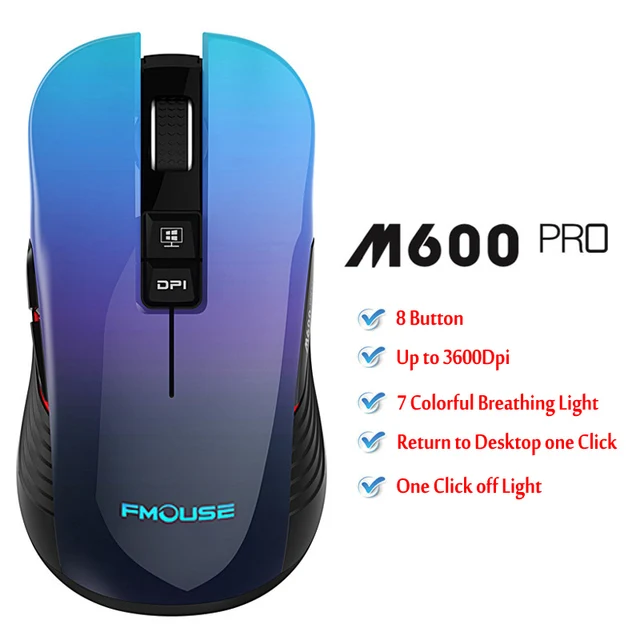 M600 Pro Rechargeable Wireless Gaming Mouse Optical LED 2.4GHz Computer Mouse with USB Receiver Silent Click 4 DPI 8 Buttons Blue