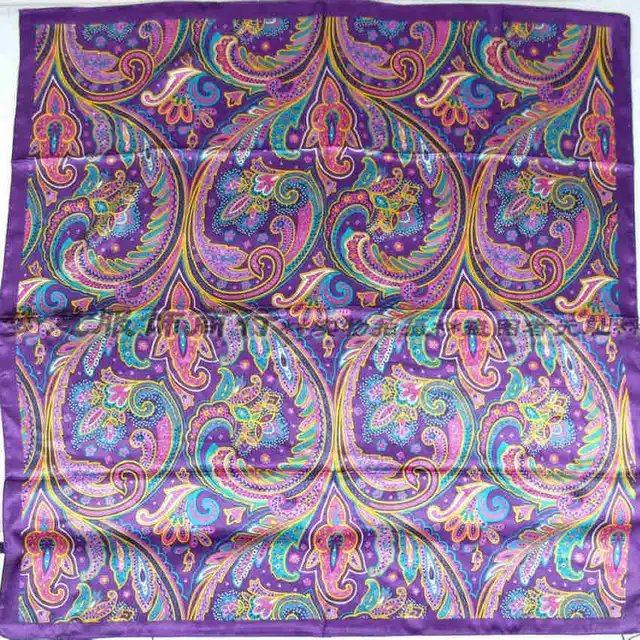 Spring And Autumn Female Satin Scarf,Big Square Scarves Hijabs Printed,Women Scarf,Purple Polyester Silk Scarf Shawl 90*90cm 2