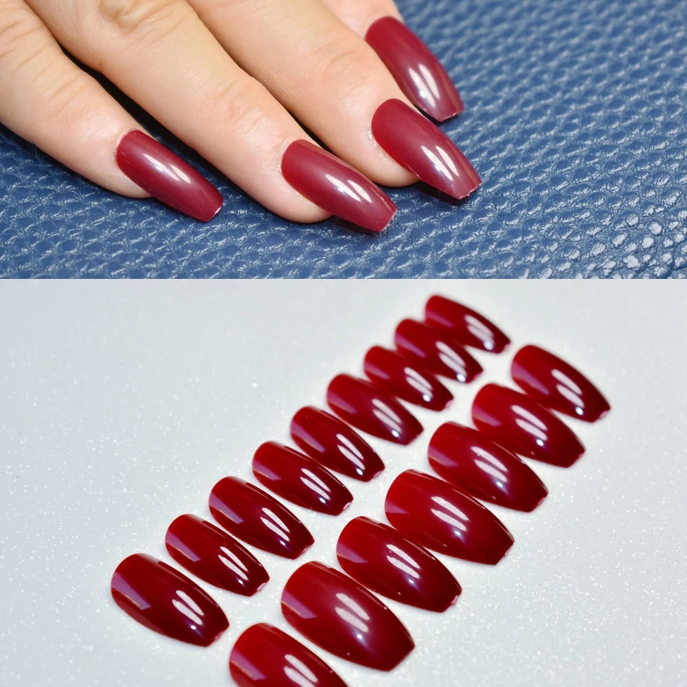 Flat Stiletto Nail Tips Wine Red Color Coffin Art Design Fake Nails Flat Stiletto Nail Tips Wine Red Color Coffin Art Design Fake Nails Medium Full Cover Diy Manicure Faux Ongles 130b In False From Beauty Health On