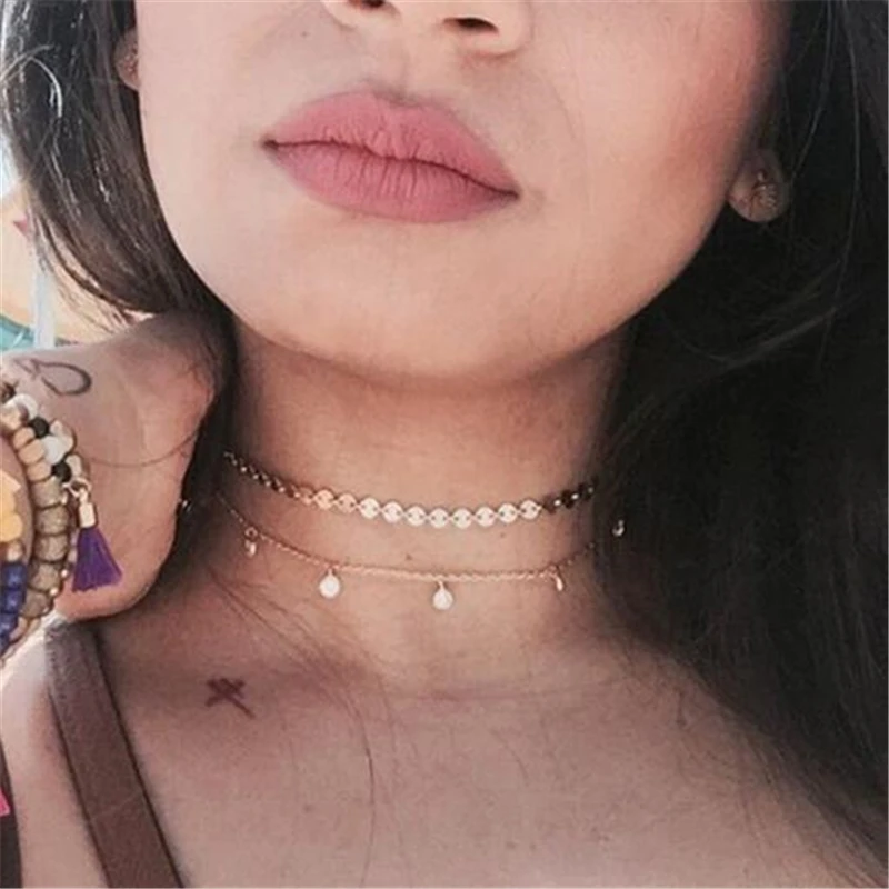 

ZOSHI Dainty Gold Color Chain Tiny Coin Choker Necklace for Women Bijou Necklaces Pendants Simple Boho Layering Chokers Chockers