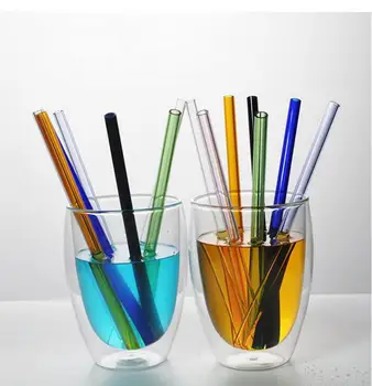 

100pcs/lot Fashion Hot Colored Borosilicate Cocktail Glass Straws 7 Inch 8mm Drinking Straw For Party Free Shipping