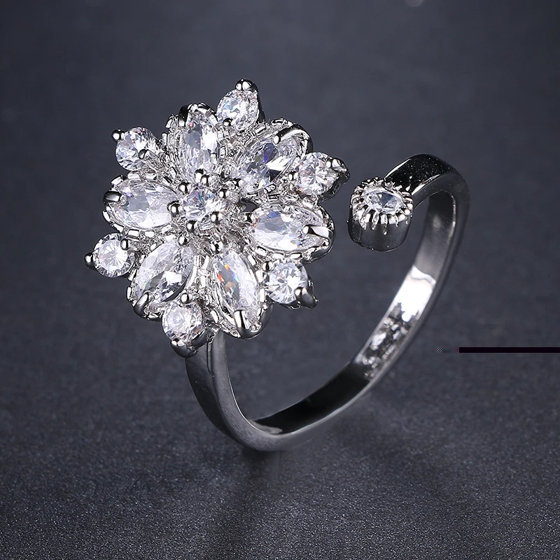 Emmaya, модное цветочное кольцо, открывающееся, роскошное, белое, золотое, цвет, циркон, кольца на палец для женщин, ювелирные изделия, вечерние, свадебные