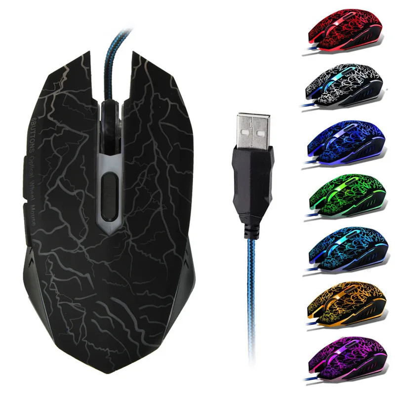 Wire Optical Mouse 7 LED Colorful Backlight 800-2400DPI 6 Buttons USB Gaming Mouse Mice For PC Laptop For Game Home Office Use