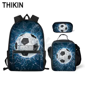 

THIKIN Casual 3D Football with Water Print School Bags 4Pcs/Set for Teen Backpack Cool Soccer Pattern Book Bag Cool Satchel