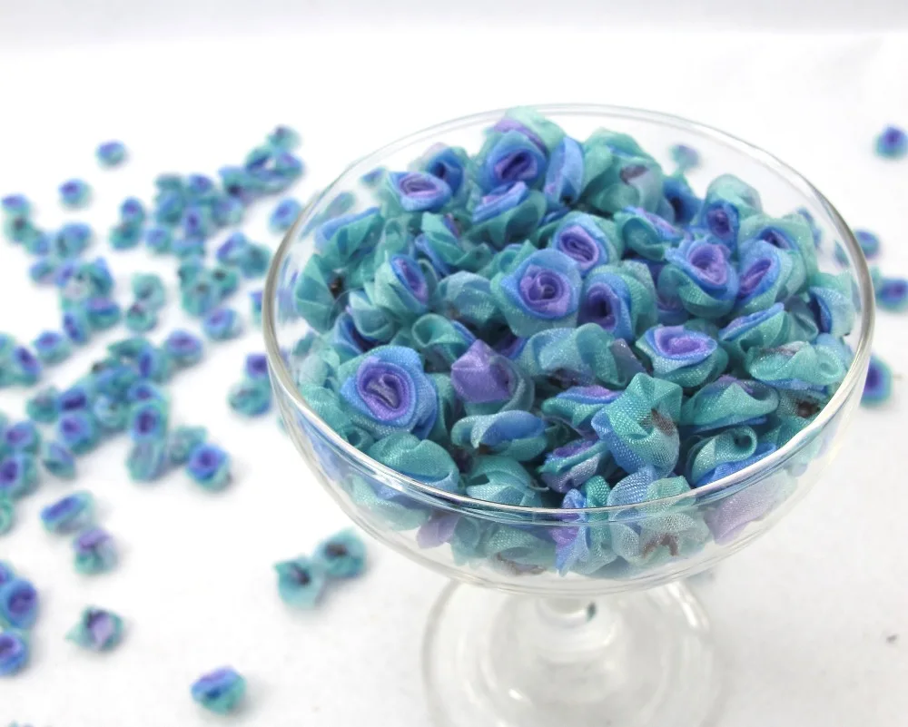 

100 Pieces Chiffon Rose Flower Buds|Ombre Color|Flower Applique|Fabric Flower|Baby Doll|Craft Bow|Accessories Making