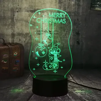 

Cute 3D LED Lighting Merry Christmas Sock Bell RGB Night Lights USB Desk Lamp Touch Home Happy New Year Christmas lamp for Kids