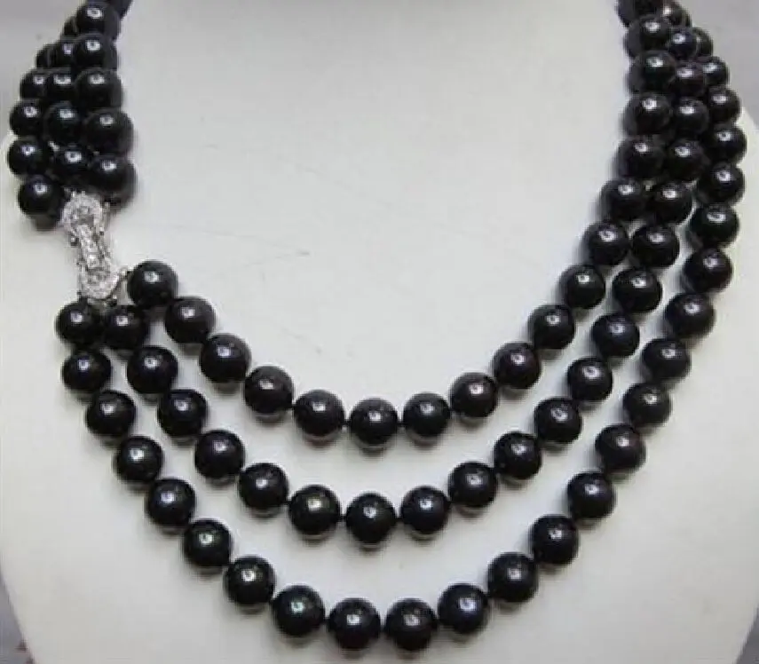 

08151 BEAUTIFUL TRIPLE STRANDS AAA 8-9MM TAHITIAN PEACOCK BLACK PEARL NECKLACE