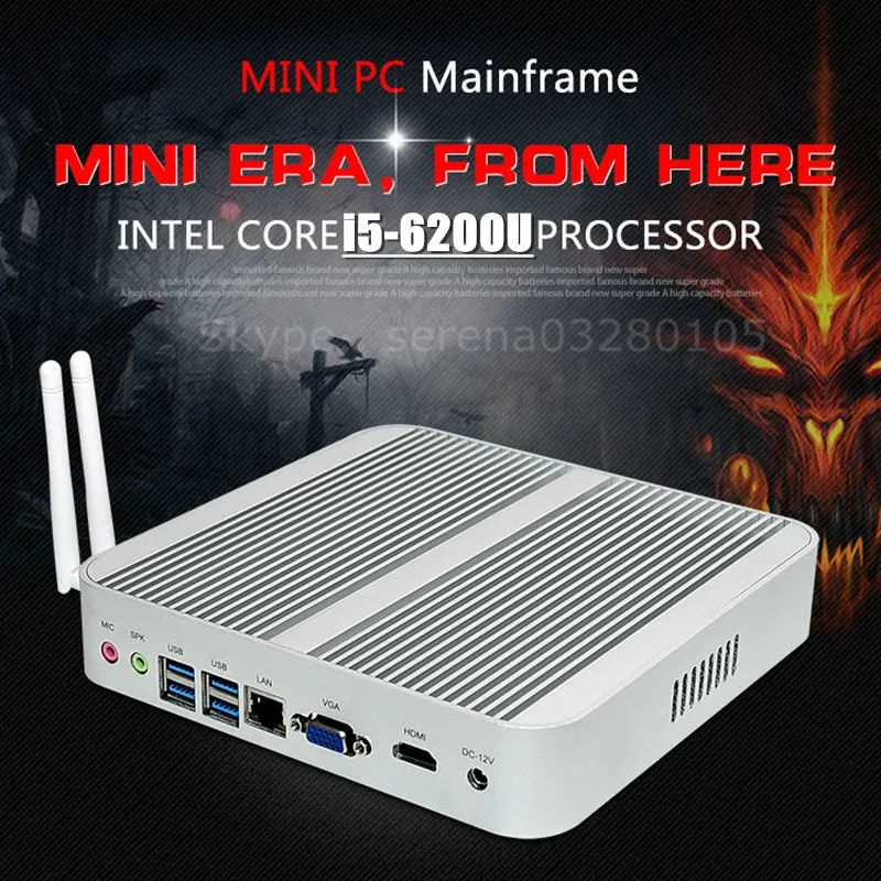 Новый 6GEN Skylake Minipc Intel I5 6200U HD Графика 520 безвентиляторный Barebone Мини ПК Windows 10 4 к VGA HDMI