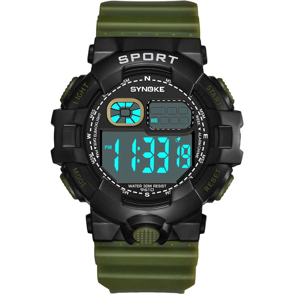 Популярные Спорт на открытом воздухе для мужчин Будильник хронограф силиконовой лентой световой цифровой наручные часы - Цвет: Army Green