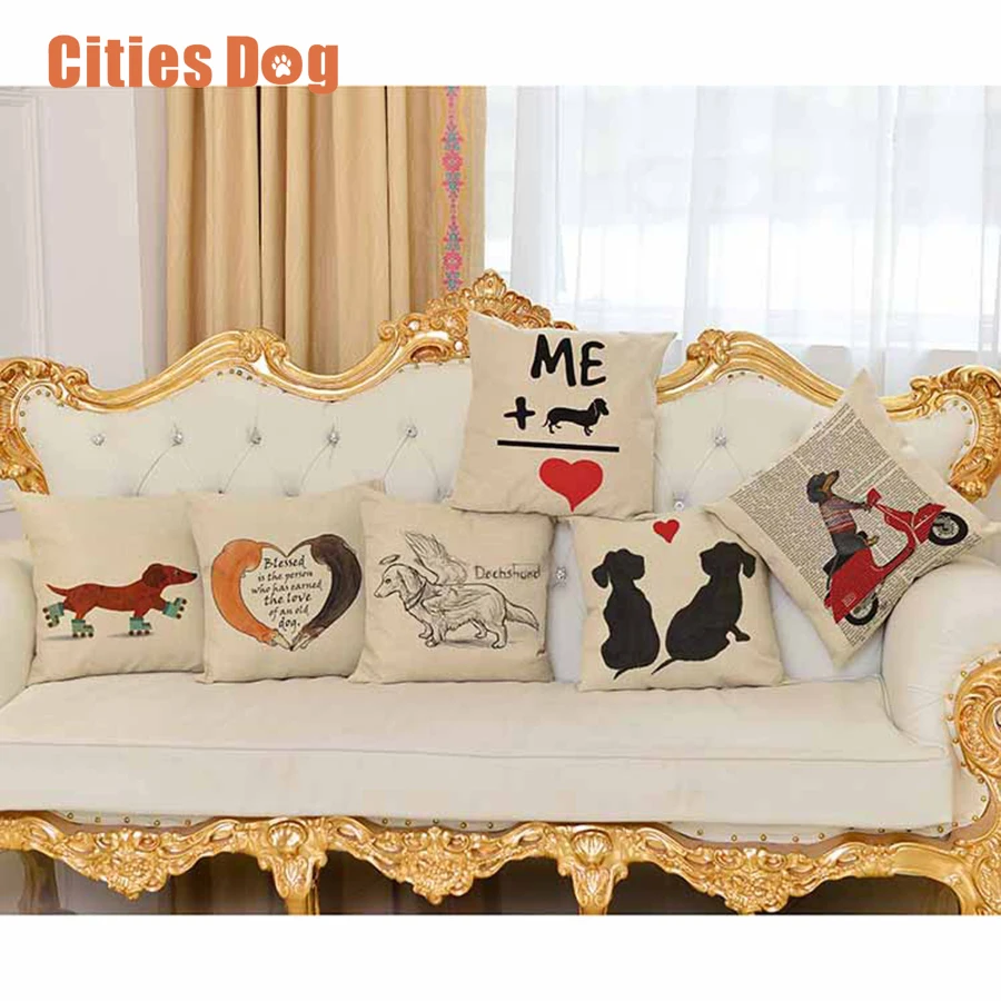

pillow cushion cover Animal dog Pattern printing Pillowcase almofada Dachshund decorative pillows covers almofadas cojines