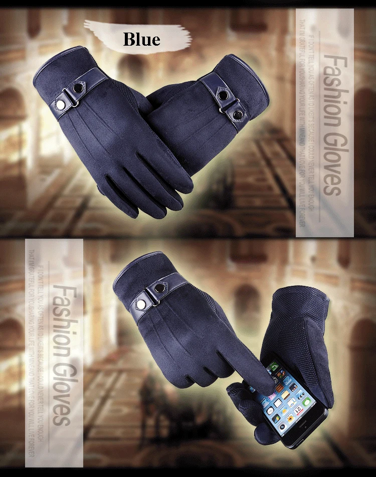 Перчатки осень-зима мужские утолщенные теплые кашемировые термальные рукавицы мужские перчатки для сенсорного экрана для смартфона/Ipad - Цвет: blue