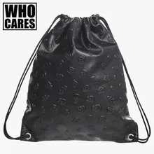 Back skull leather backpack women Travel drawstring bag 2016 mochila feminina min backpack men PU backpacks For school student