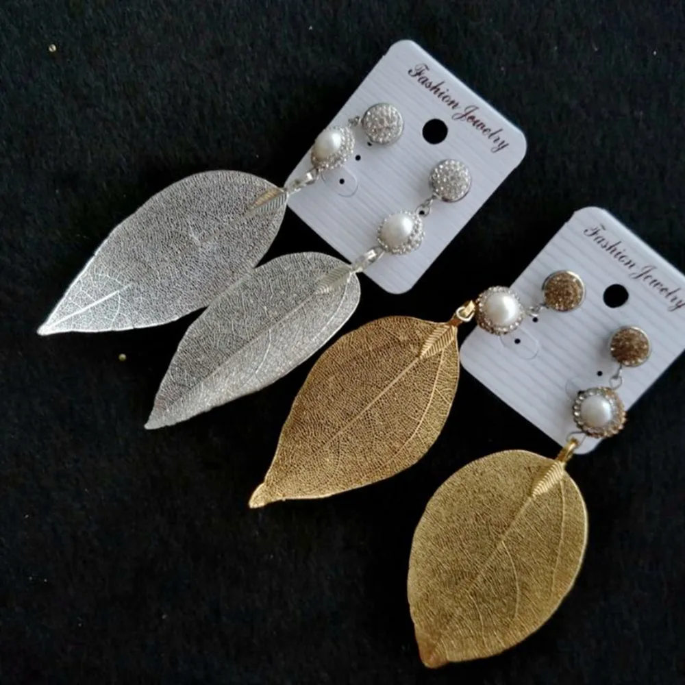 

Mix Color Metal Leaf Long Dangle Earrings Women Shell Pearl Drop Earrings Woman Fashion Jewelry Bijoux Femme Brinco Feminino