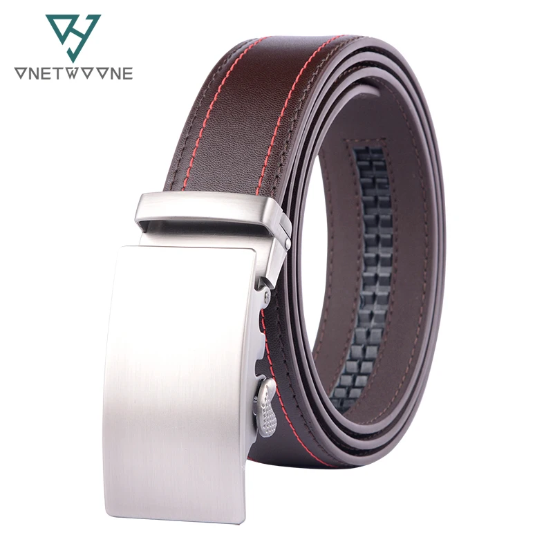 Mens High Quality Genuine Leather Belt Ratchet Automatic Buckle Men Belt Popular Business Brown ...