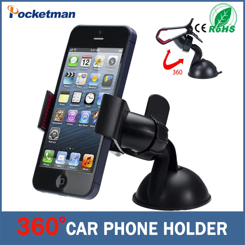 Universal 360 degree Car Windshield Mount Cell Mobile Phone Bracket Stands Holder for iPhone 5 6 Plus Galaxy Note 2 3 S4 S5 GPS 360 degree rotation universal car windshield swivel mount holder bracket for smartphone black