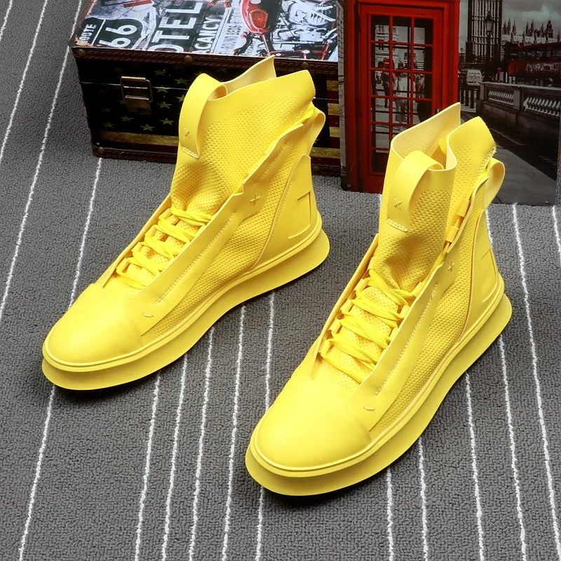 

Men's new spring autumn models of super-fiber leather high-top thick floor shoes with casual youth trend hip-hop men's booties