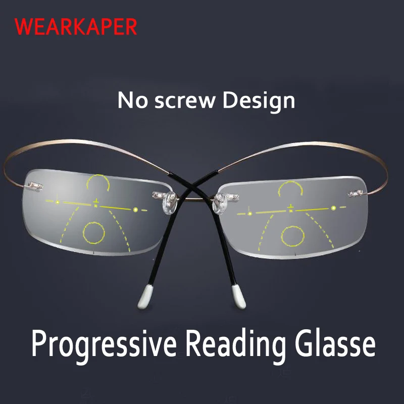 Skup WEARKAPER prawdziwe stopu tytanu bez śruby dwuogniskowe progresywne okulary do czytania mężczyźni Presbyopic dioptrii okulary męskie okulary 1 3.5