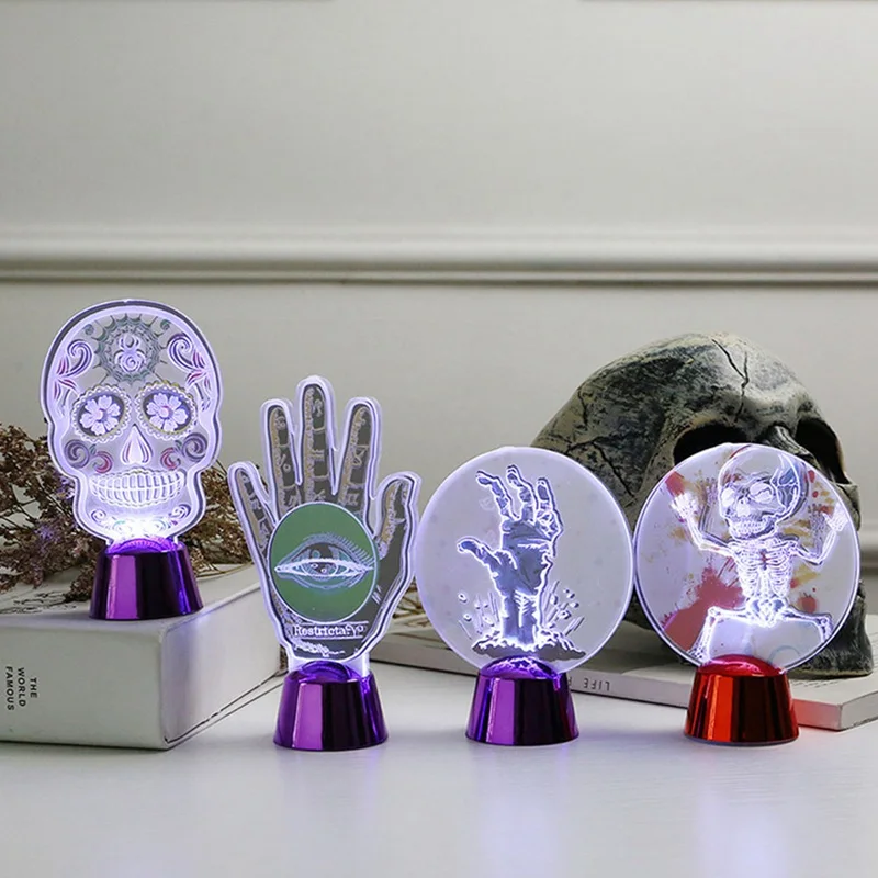 

3D LED Color Night Light Changing Lamp Halloween Skull Light Acrylic 3D Hologram Illusion Desk Lamp For Kids Gift Dropship