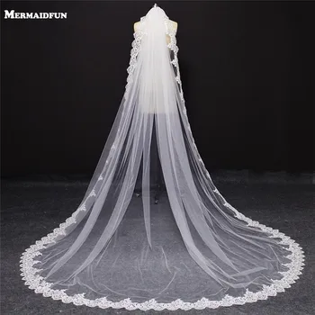 

New One Layer Shining Sequins Lace Edge Cathedral Wedding Veil with Comb Single Tier 3 Meters White Ivory Bridal Veil