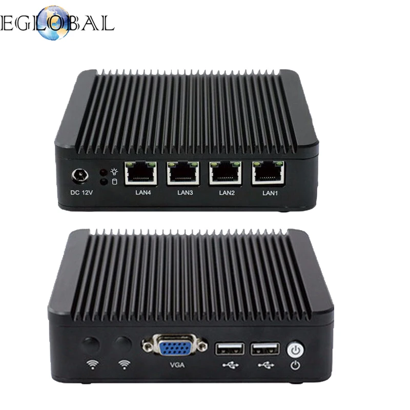 Eglobal лучший маленький ПК intel Nuc Четырехъядерный 4 * Gigabit LAN безвентиляторный мини bay