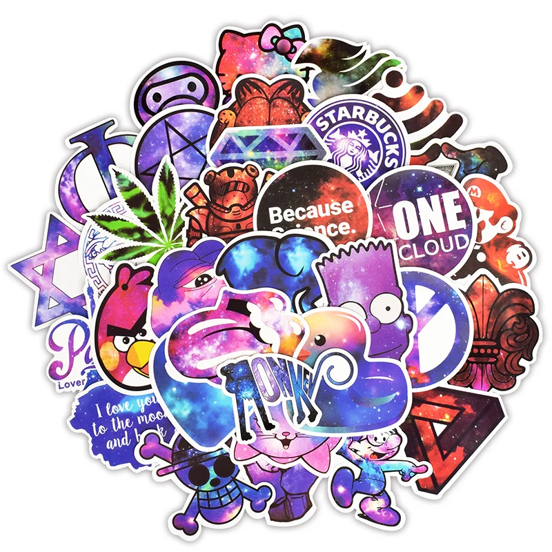 

50 PCS Mixed Galaxy Sticker Stars Dream Anime Cartoon Wall Stickers for DIY Luggage Laptop Skateboard Motorcycle Bicycle Sticker