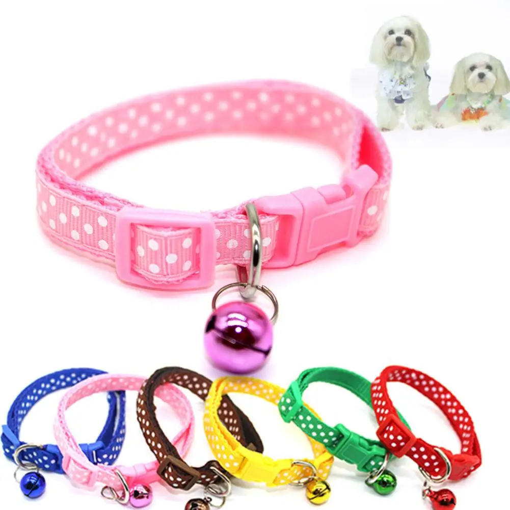 20# Fashion Dog Puppy Cat Kitten Buckle Cute Dot Print Bell Adjustable
