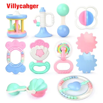 

10 Pcs/set Baby Rattle Teether Toys Toddlers Music Novelty Plastic Hand Shake Bell Ring Funny Educational Intelligence toy sets