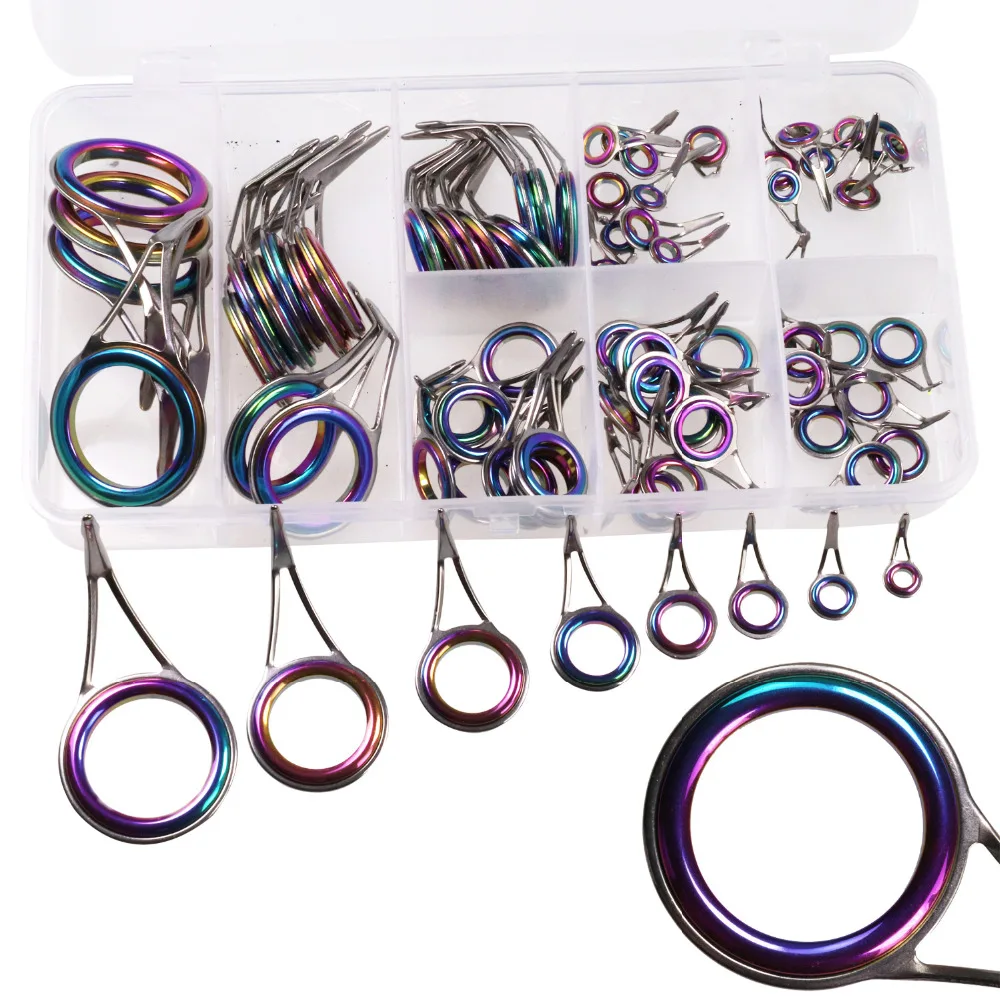

75Pcs/set #6-#30 Colorful Fishing Rod Guides Tip Tops Repair Kit Rainbow Ceramic Ring Spinning Casting Fishing Rod Guides