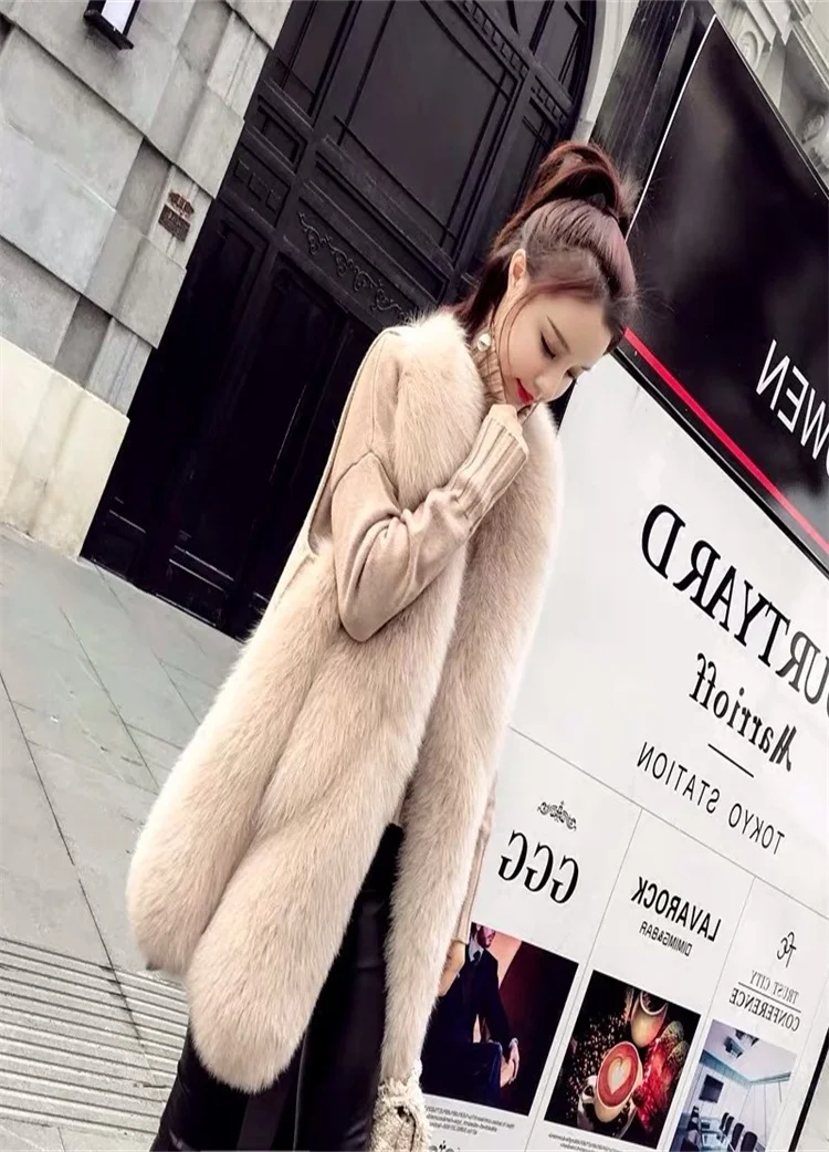 

fox hair dripping small incense fur vestAutumn and winter coat fox skinlong fur vestchaqueta mujer hoody