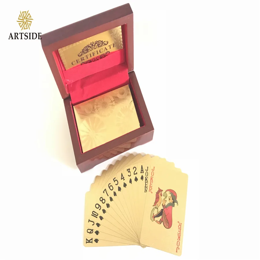 Золотая фольга игральные карты золотой покер карты забавное высококачественное настольное игровое приспособление набор с деревянной коробкой и сертификатом - Цвет: Laser circle