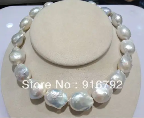 

free shipping >>>>>HUGE SOUTH SEA WHITE BAROQUE PEARL NECKLACE 18" 925 silver clasp