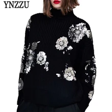 YNZZ новые зимние блестки водолазка теплая Для женщин свитер с длинным рукавом трикотажные пуловеры джемпер Рождественский свитер Для женщин YT495