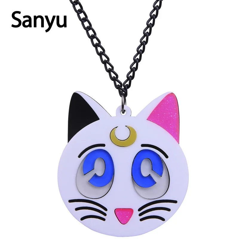 

Cool Lovely Black White Cat Acrylic Pendant Necklace for Women Girls Personalized Animal Cat With Blue Eyes Pendant Neckalce