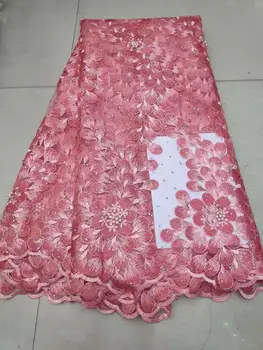 

Pink 3D Beads Lace Fabric 2019 High Quality Mesh Embroidery Applique 3D Flower Tulle Nigerian Lace Fabrics For Bridal